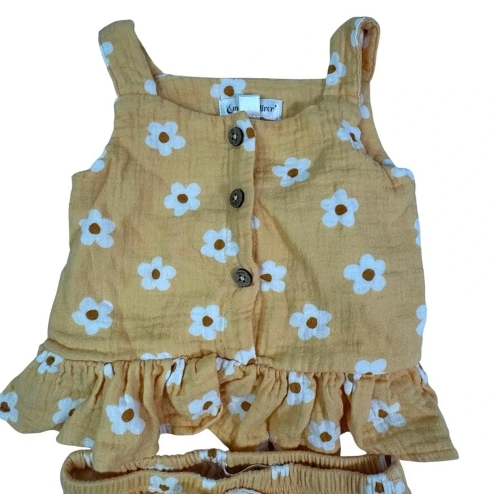 Emily and Oliver Baby Girls Daisy Floral Cotton Gauze Peplum Top and Bloomer Set